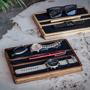 Handmade Walnut Wood Desk Organizer: Modern Burl Wood Tray