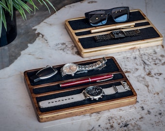 Handmade Walnut Wood Desk Organizer: Modern Burl Wood Tray