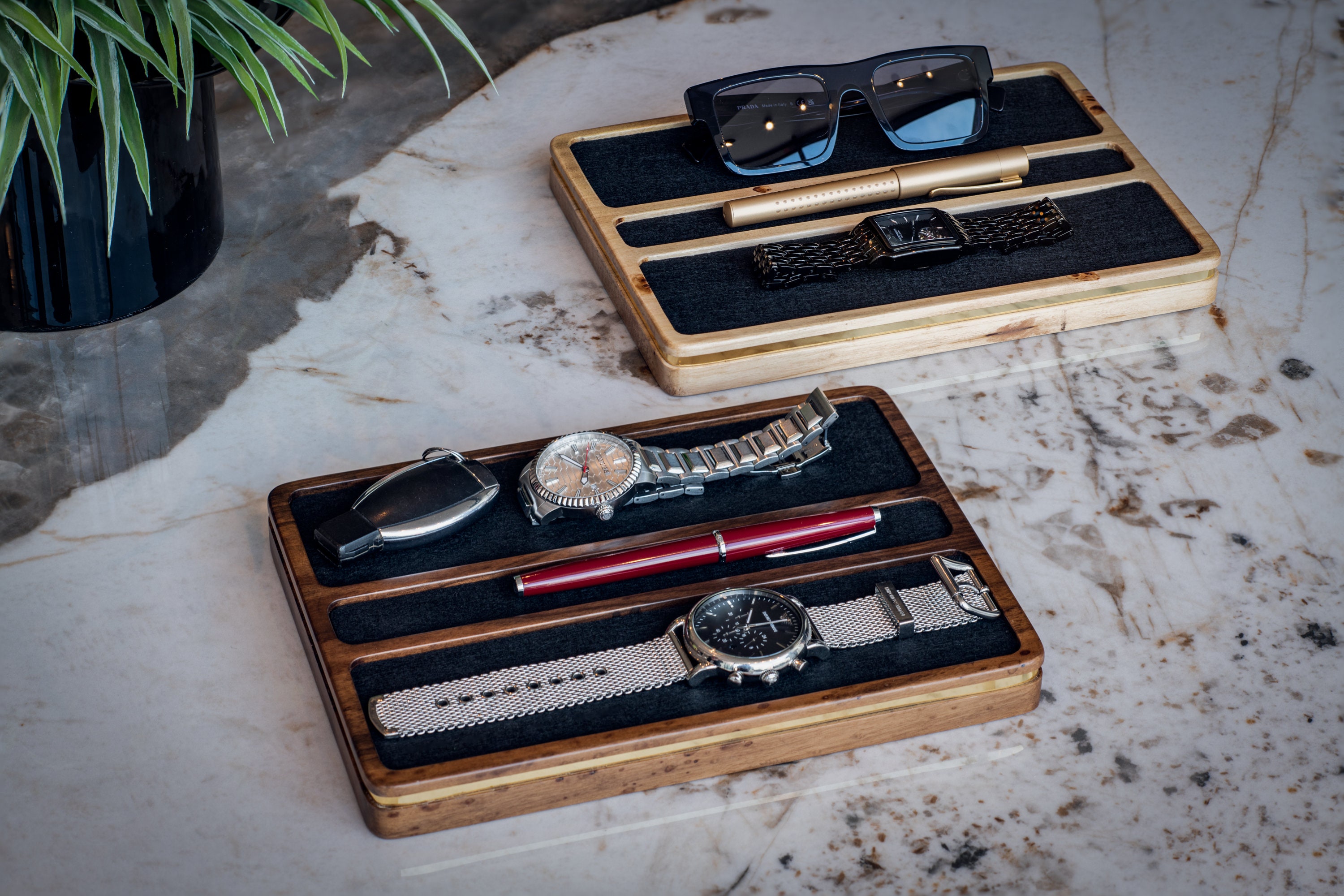 Handmade Walnut Wood Desk Organizer Modern Burl Tray