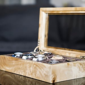 Mapa burl handmade watch box for men open top and hinge