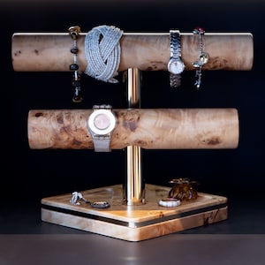 Luxury Wooden Jewelry Stand: Walnut Burl Bracelet & Watch Organizer