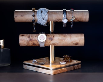 Luxury Wooden jewelry stand, Bracelet display holder, T-Bar watch stand organizer, Birthday gift, Earring & ring display, Mothers day gift