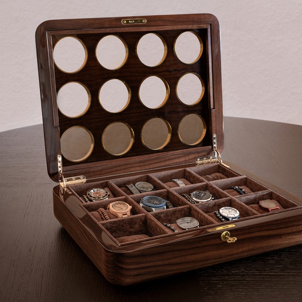 Walnut Wood Watch Box: Large 12-Watch Organizer