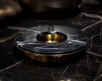 Luxe marmeren sigarenasbak, goudkleurig roestvrij staal, cadeau sigaarliefhebber