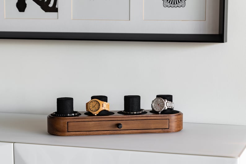 Watch Box With Drawer, Walnut and Black Oak Watch Case, Watch Box For Men, Watch Display Case, Gift For Him, Gift For Dad, Valentines gift Walnut Without Top