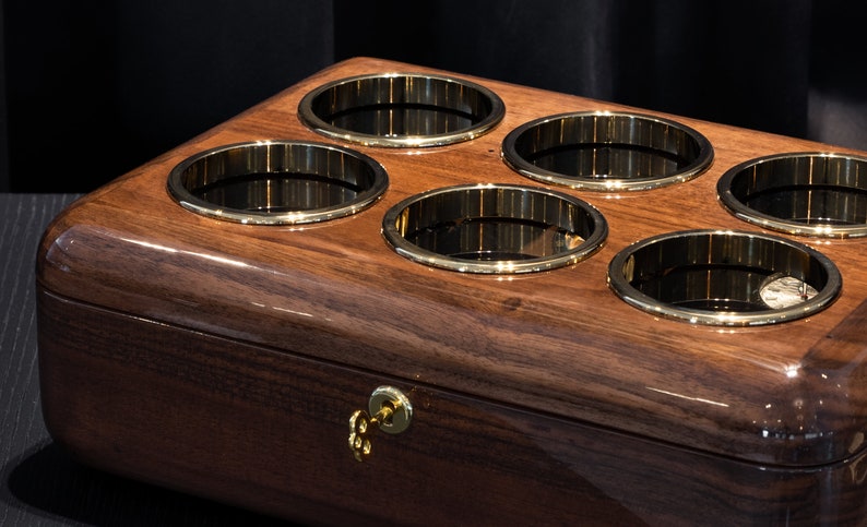 Lock detail of walnut watchbox