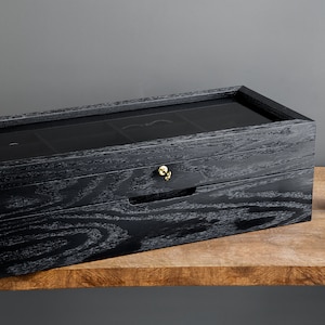 Handmade Luxury Black Oak Eyeglasses Box Perspective View