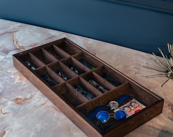 Handmade Walnut Wood Drawer Organizer: Stackable Eyeglass & Accessory Storage