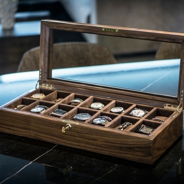 Luxury Walnut Watch Box, Wooden Watch Case, Large Watch Holder, Watch Storage 14, Luxury Watch Organizer, Birthday gift, Wood Watch Box