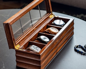 Handmade Walnut Watch Box with Glass Top: Luxury Display Case