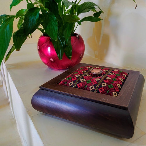 HANDMADE EMBROIDERED BOX | Storage Box - Unique shops Box shape for your Home - Palestinian Embroidery, Dmc Thread High Quality | Keepsake Box