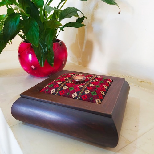 HANDMADE EMBROIDERED BOX | Storage Box - Unique shops Box shape for your Home - Palestinian Embroidery, Dmc Thread High Quality | Keepsake Box