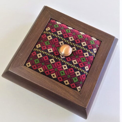 HANDMADE EMBROIDERED BOX | Storage Box - Unique shops Box shape for your Home - Palestinian Embroidery, Dmc Thread High Quality | Keepsake Box