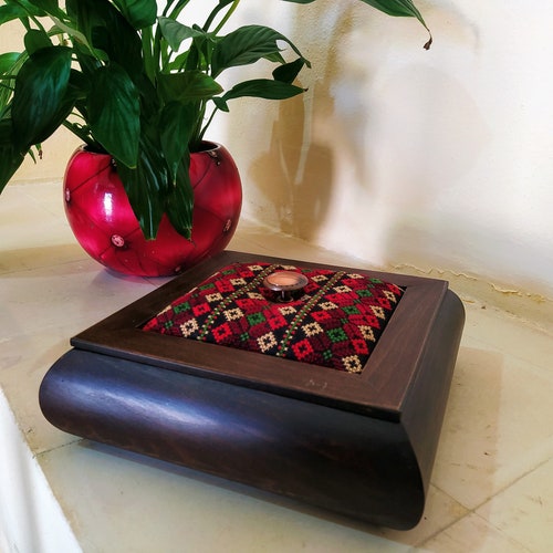 HANDMADE EMBROIDERED BOX | Storage Box - Unique shops Box shape for your Home - Palestinian Embroidery, Dmc Thread High Quality | Keepsake Box