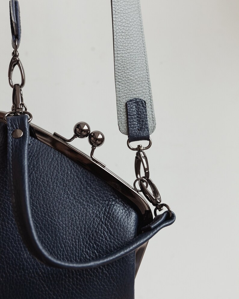 leather kiss lock handbag