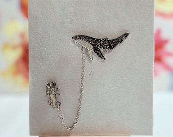 Astronaut Whales Pin| Space Lapel Pin| Astronomy Pin gifts| Space Man Astronomy Gift