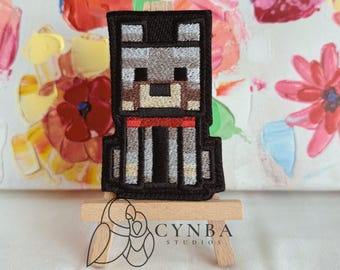 8-bit Cute wolf Patch | Funny Meme Gamer Embroidered Iron-On| wolf patch