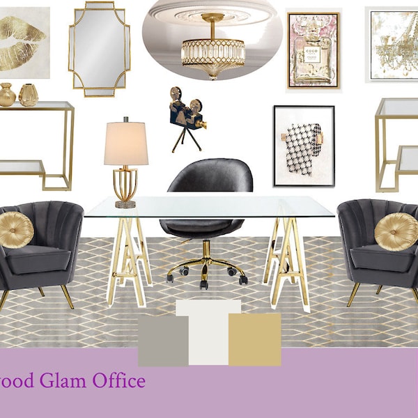 Glam Home Office|Hollywood Glam Office|Online Interior Design