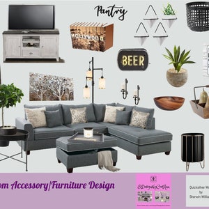 Custom Room Accessories|Furniture|Mood Board|Clickable Shopping List|EDesign|Custom Online Interior Design|