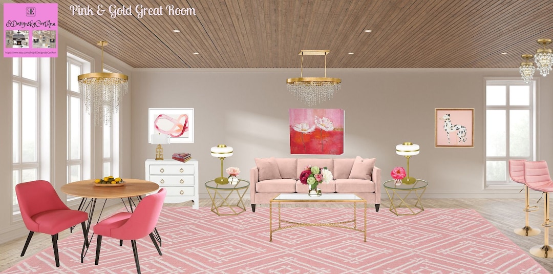Pink & Gold Great Room|living Room Design|interior Design - Etsy