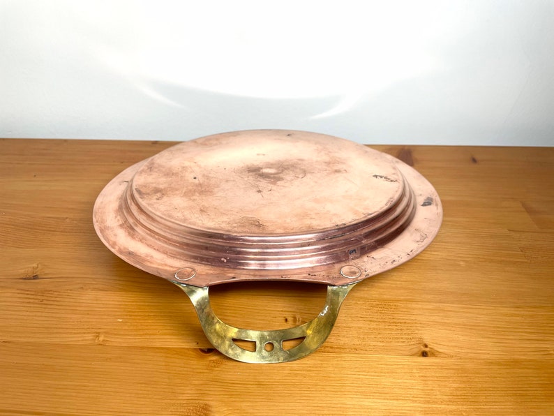Swedish Vintage Round Copper Tray With Brass Handles Etsy