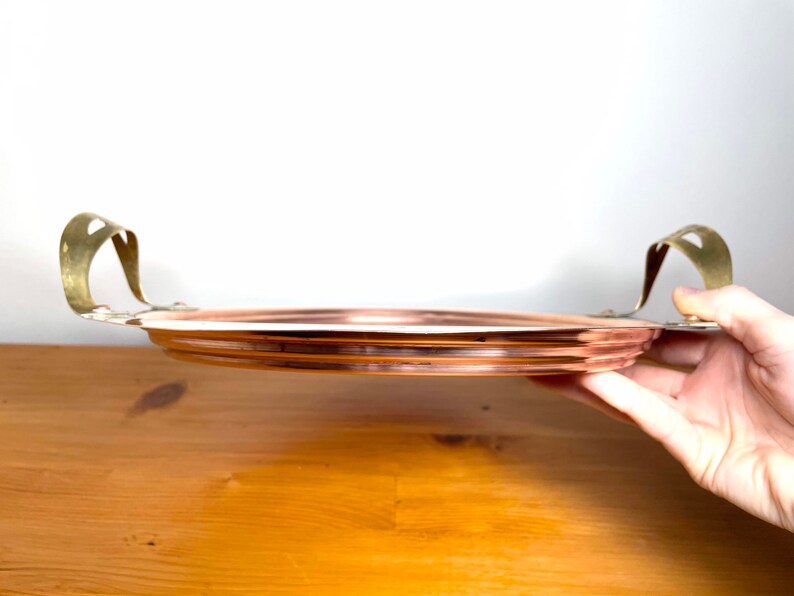 Swedish Vintage Round Copper Tray With Brass Handles Etsy