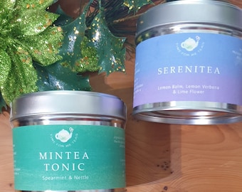 Serenitea & Mintea Tonic Duo Gift Set - Set of two full size tea tins to calm and boost the immune system - organic loose leaf herbal tea.