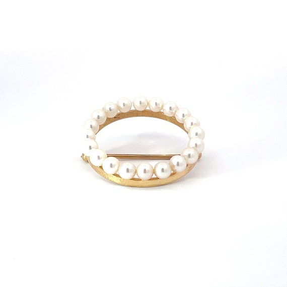 Vintage 14k Yellow Gold Pearl Circle Pin - image 1