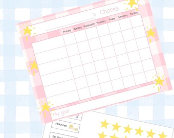 Pink Gingham Chore Chart for Kids: Printable Responsibility Tracker (Digital Download)