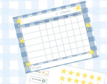 Blue Gingham Chore Chart for Kids: Printable Responsibility Tracker (PDF Download)