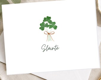 Watercolor Shamrock Stationery, Irish Greeting Cards, Set of 10 with Envelopes
