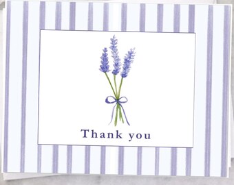 Watercolor Lavender Thank You Stationery Set, Folded Cards, Blank Inside