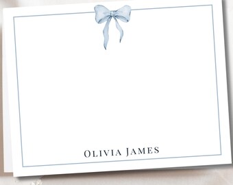 Personalized Blue Bow Stationery Set, Preppy Southern Note Cards
