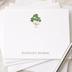Personalized Watercolor Shamrock Notecards & Envelopes- Set of 10