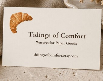 Croissant Business Cards, Personalized Calling Cards, French Cafe Watercolor Contact Cards