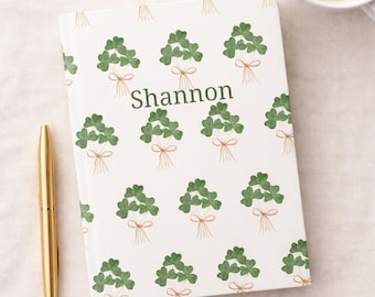 Personalized Shamrock Journal, Hand-Painted Watercolor Notebook, Custom Name Stationery