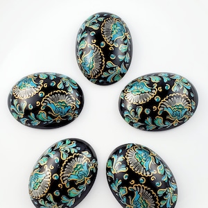 5 Vintage Japanese Tensha Porcelain Cabochon, Handmade Floral Cabochon