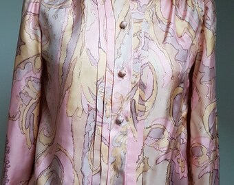 Camisa señoras Grenouille Manga Larga Algodón-Azul Pastel Rosas y