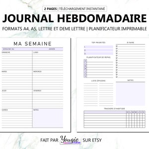 Páginas de planificación semanal sin fecha. Inserciones del planificador. Descarga instantánea, A4/A5/Carta/Media carta.