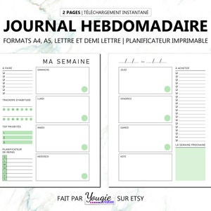 Páginas de programación semanal sin fecha. Insertos del programador. Descarga instantánea, A4/A5/Carta/Media carta.