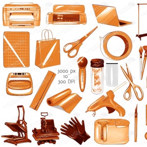 Suministros de artesanía PNG clipart NARANJA, paquete de manualidades para scrapbooking digital, logotipo de dibujos animados para pequeñas empresas clip art