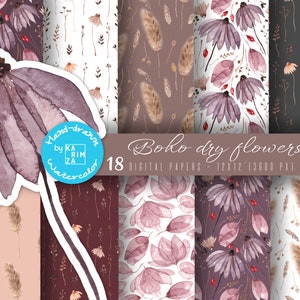 Paquet de papier numérique aquarelle fleurs sauvages d'automne BOHO pour un usage commercial, arrière-plans en sublimation téléchargement immédiat