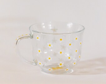 Lazy Daizy Glass Mug | Hand-painted Mug | Dishwasher Safe