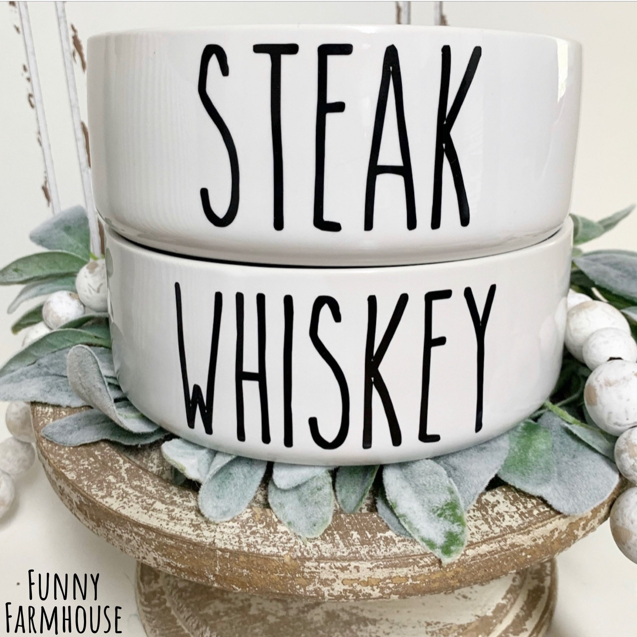 Funny Dog Food Bowl Set Ceramic Pet Bowls Steak Whiskey Large Pet