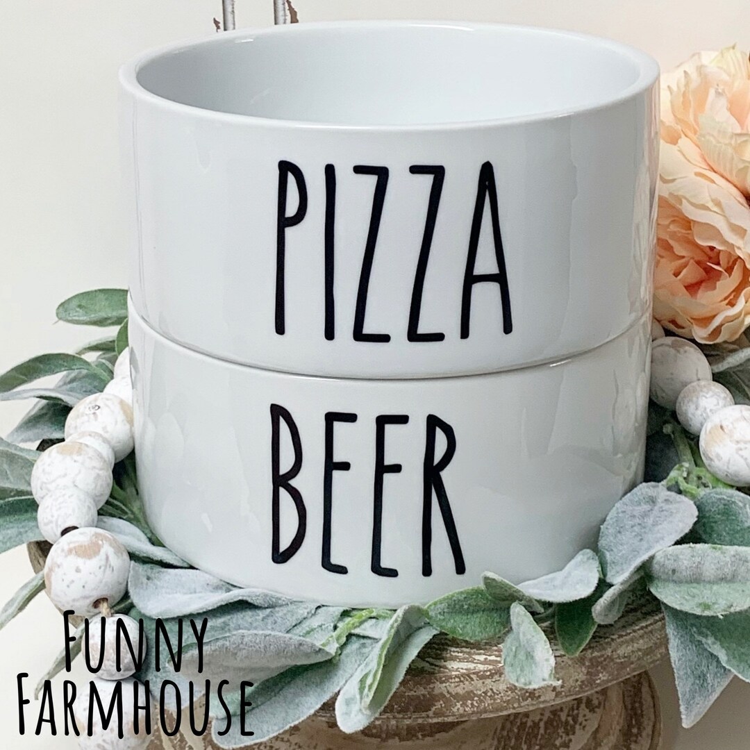 Funny Dog Food Bowl Set Ceramic Pet Bowls Pizza Beer Large Pet Bowls