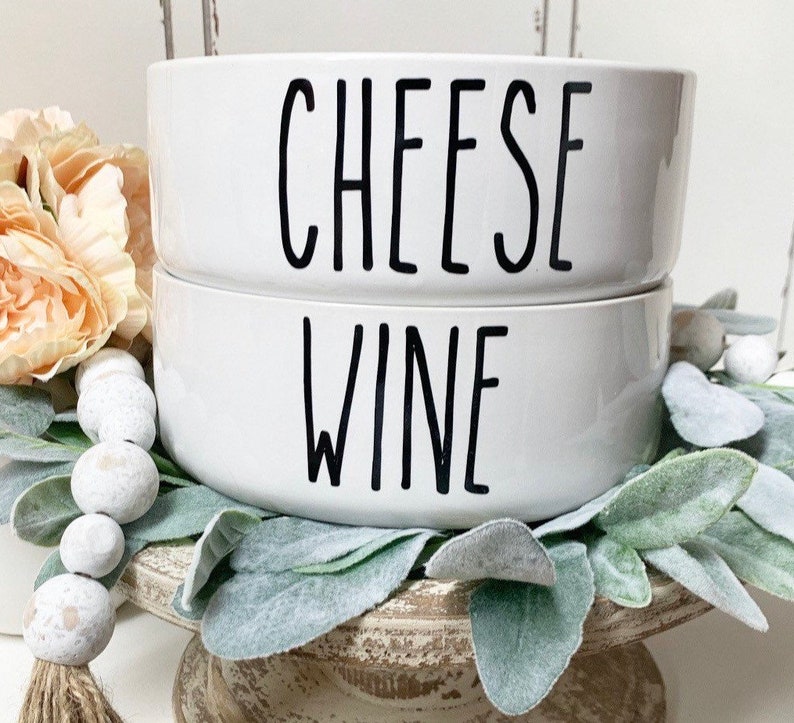 Funny Dog Food Bowl Set Ceramic Pet Bowls Cheese Wine Large Etsy