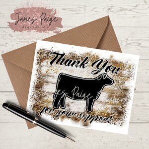 Bedankbrief digitaal bestand | Toon Heifer Thank You | Heifer Design | weergeven Premium Sale Bedankt| Stock Show Bedankkaart | Digitaal printen