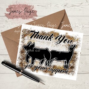 Bedankbrief digitaal bestand | Toon Varken en Lam Dank u | Toon Pig Design | Premium Sale Dank u | Stock Show Kaart | Digitale print |