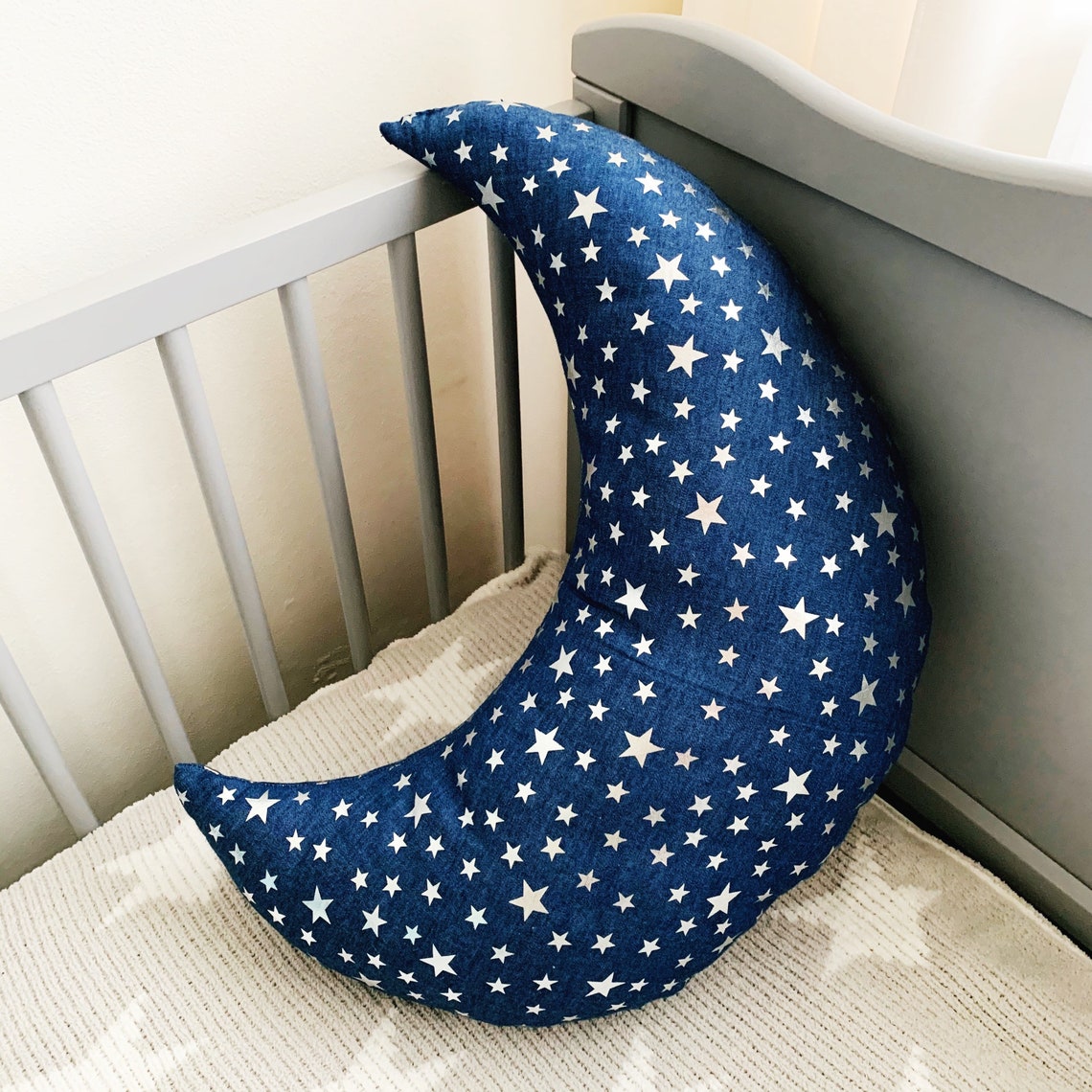 Large Starry Decorative Moon Shaped Pillow Etsy