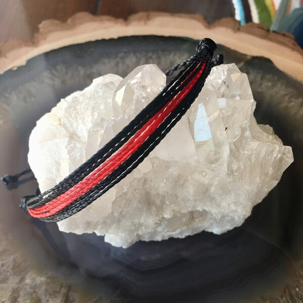 Thin Red Line of Courage Bracelet, Adjustable Bracelet, Stackable Bracelet, Friendship Bracelet, Wax String Bracelet